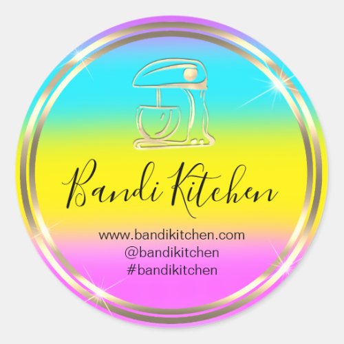 Thank Logo Kitchen Cooking Chef Rainbow Gold Classic Round Sticker
