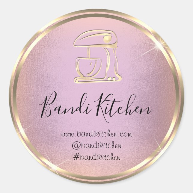 Thank Logo Kitchen Cooking Chef Rose Gold Frame Classic Round Sticker (Front)