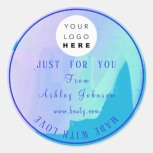Thank Logo Made With Love Mint Blue Mint Paint Classic Round Sticker