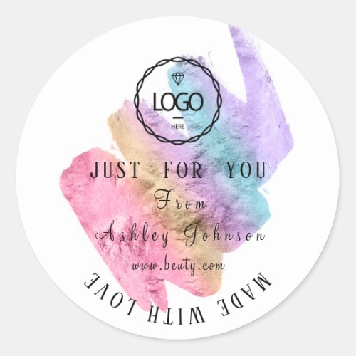 Thank Logo Made With Love Ombre Pink Rose Classic Round Sticker