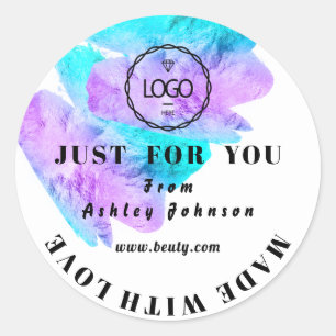 Thank Logo Made With Love Pink Blue Purple Classic Round Sticker