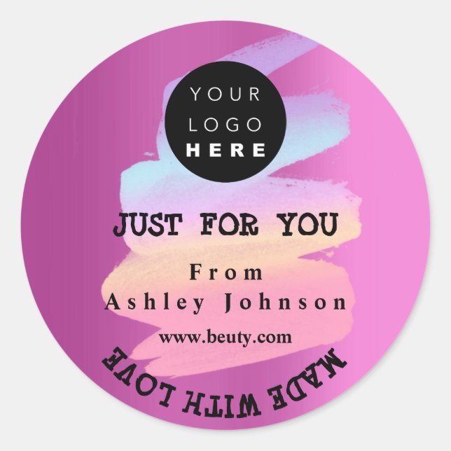 Thank Logo Made With Love Strokes Pink Berry Paste Classic Round Sticker (Front)