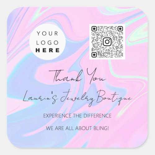Thank  Logo Qr Code Online Shop Instagra Pink Square Sticker