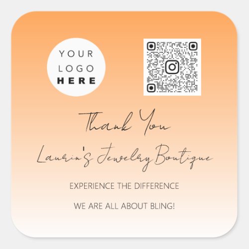 Thank  Logo Qr Code Online Shop Orange Square Sticker