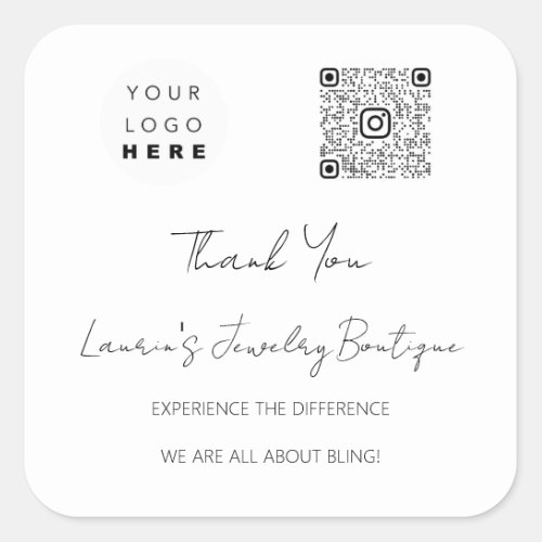 Thank  Logo QrCode Online Shop Black White Square Sticker