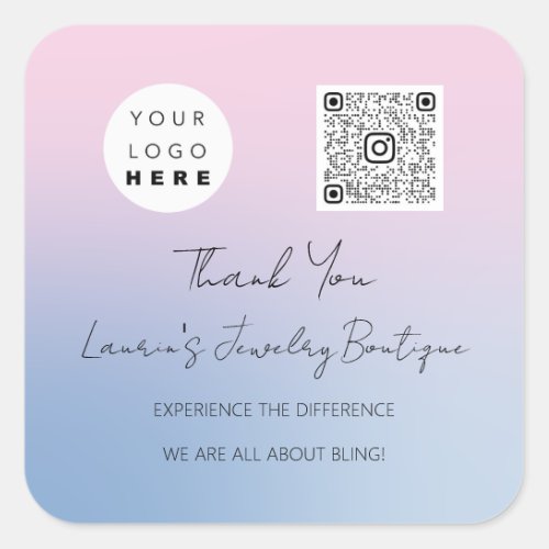 Thank Logo QrCode Online Shop Blue And Pink Square Sticker