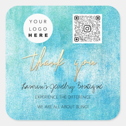 Thank  Logo QrCode Online Shop Blue Oceanic Square Sticker