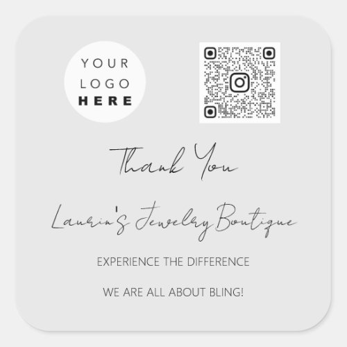 Thank  Logo QrCode Online Shop Gray White Square Sticker