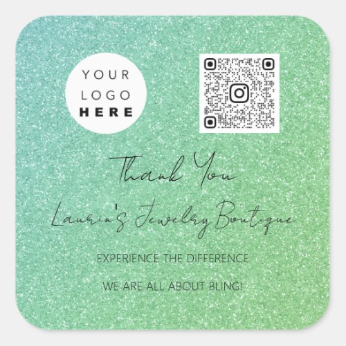 Thank Logo QrCode Online Shop Green And Light Blue Square Sticker