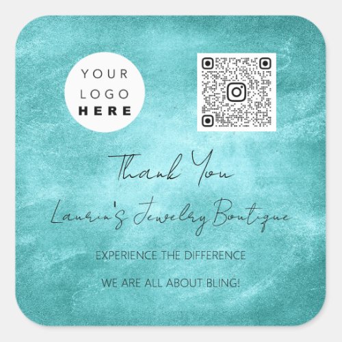 Thank Logo QrCode Online Shop Green Water  Square Sticker