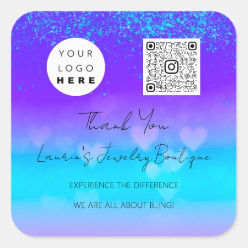 Thank Logo QrCode Online Shop Heart Square Sticker