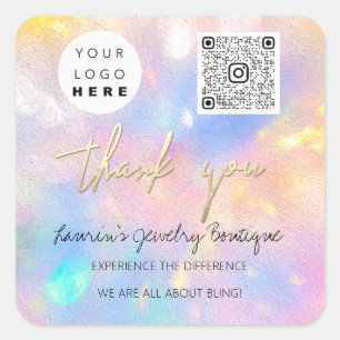 Thank  Logo QrCode Online Shop Holographic Square Sticker