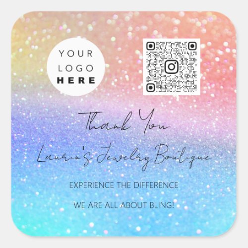 Thank Logo QrCode Online Shop Multi Color Glitter Square Sticker