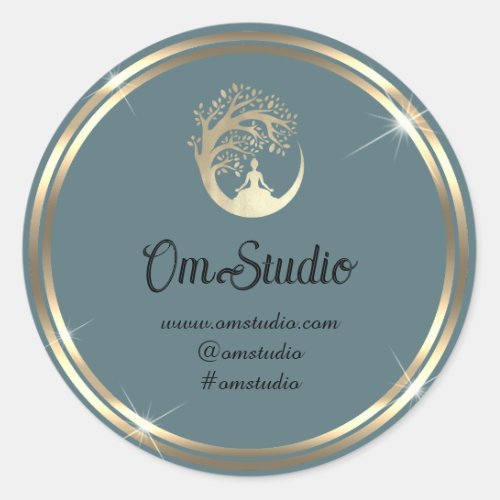 Thank Logo Yoga Mindfulness Online Shop Gold Blue Classic Round Sticker