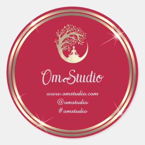 Thank Logo Yoga Mindfulness Online Shop Gold Red  Classic Round Sticker