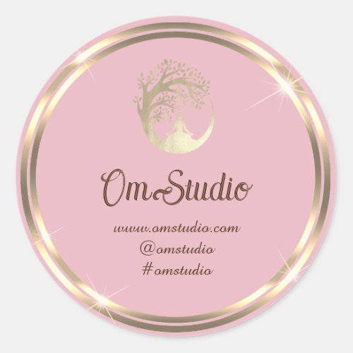 Thank Logo Yoga Mindfulness  Shop Gold Bright Rose Classic Round Sticker