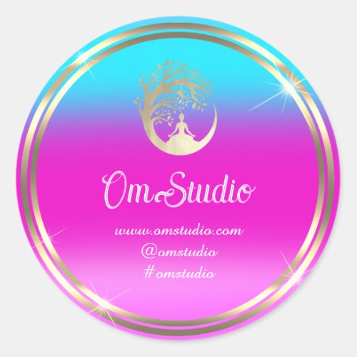 Thank Logo Yoga Mindfulness Shop Gold Pink Blue Classic Round Sticker