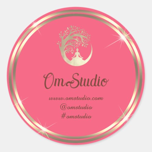 Thank Logo Yoga Mindfulness  Shop Gold Pink Candy Classic Round Sticker
