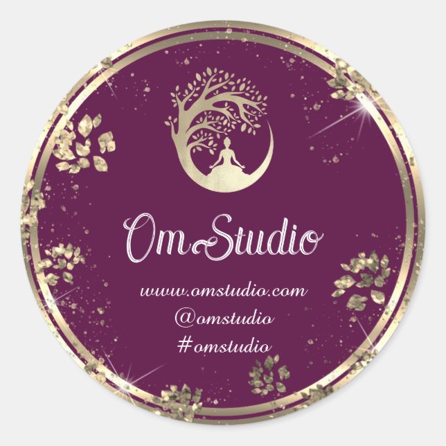 Thank Logo Yoga Mindfulness Shop Gold Purple Classic Round Sticker (Front)