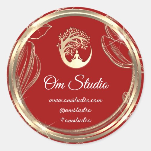 Thank Logo Yoga Mindfulnesss Shop Gold  Red Classic Round Sticker