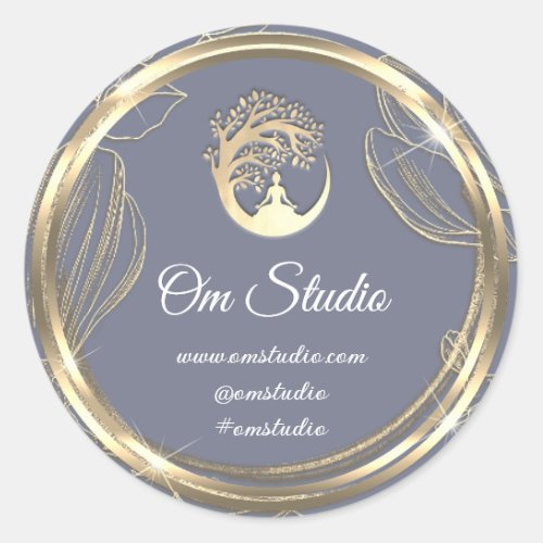 Thank Logo Yoga Mindfulnesss Shop Gold SmokyBlue  Classic Round Sticker