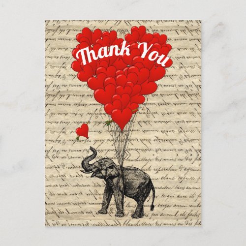 Thank love heart balloons and elephant postcard