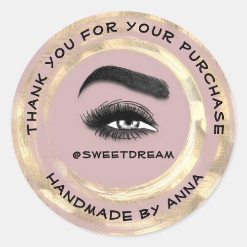 Thank Makeup Artist Lash Cleaner Logo Gold Purple Classic Round Sticker