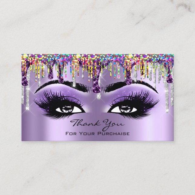 Thank Makeup Brow Eyelash Drips Purple Holograph Business Card (Front)