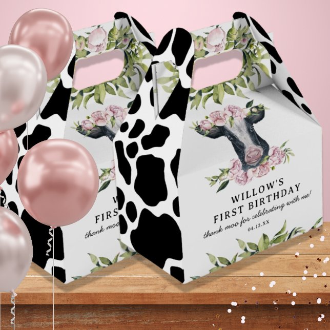 Thank Moo Any Year Floral Cow Girl Birthday Favor Boxes (Creator Uploaded)