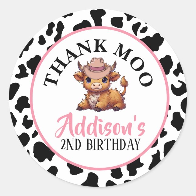 Thank Moo Baby Cow Print  Classic Round Sticker (Front)