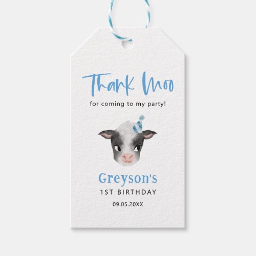 Thank Moo Blue Cow Birthday Party  Gift Tags