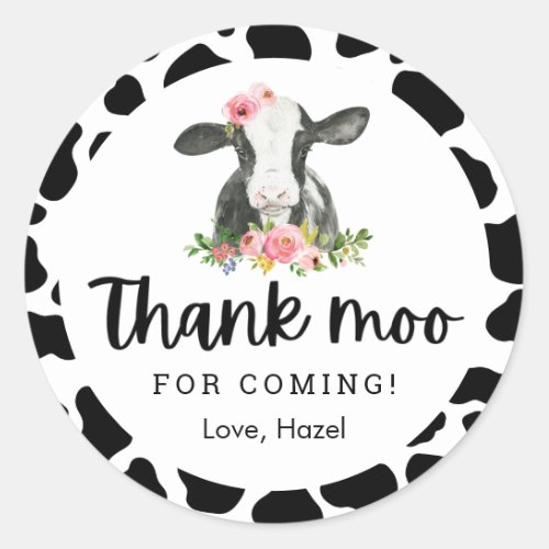 Thank Moo For Coming Cow Birthday Thank You Classi Classic Round Sticker