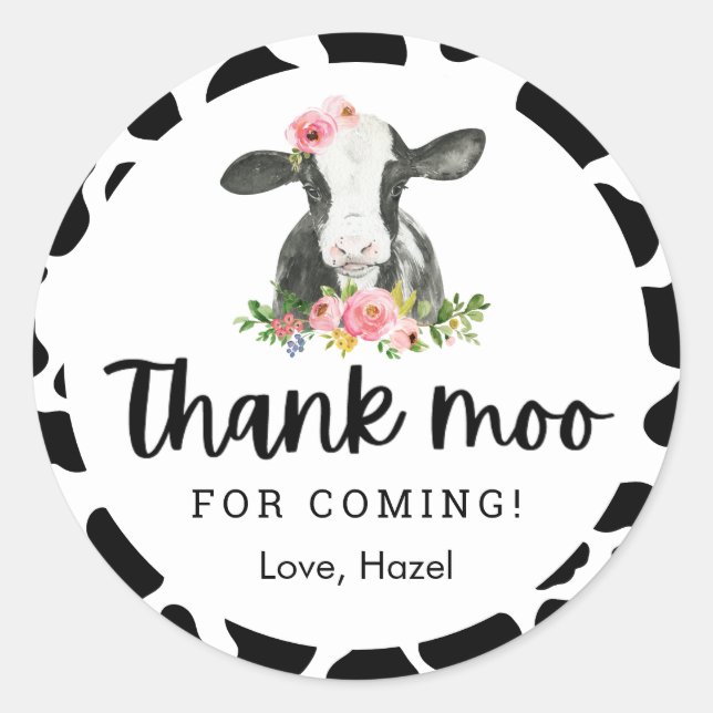 Thank Moo For Coming Cow Birthday Thank You Classi Classic Round Sticker (Front)