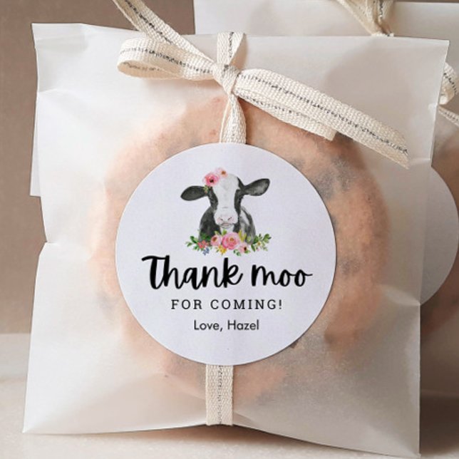 Thank Moo For Coming Cow Birthday Thank You Classic Round Sticker (Creator Uploaded)