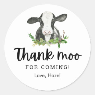 Thank Moo For Coming Cow Theme Birthday Thank Yo Classic Round Sticker