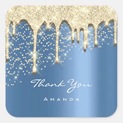 Thank Name 16th Baby Shower Glitter 3D Blue Gold Square Sticker