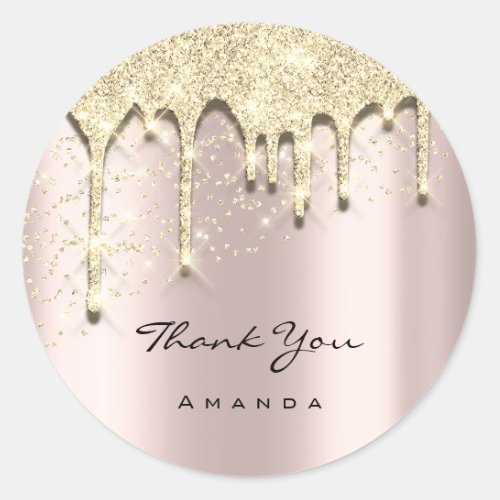 Thank Name 16th Baby Shower Glitter 3D Rose Gold Classic Round Sticker