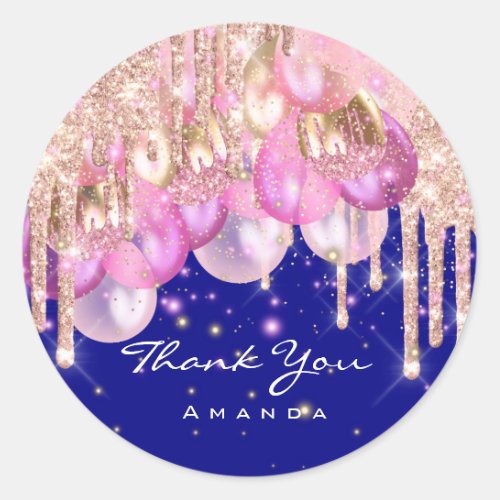 Thank Name 16th baby shower Glitter Ballons Blue Classic Round Sticker