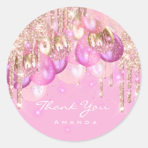 Thank Name 16th baby shower Glitter Ballons gold Classic Round Sticker