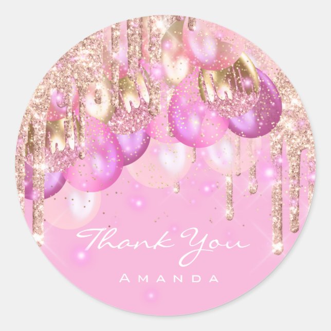 Thank Name 16th baby shower Glitter Ballons gold Classic Round Sticker (Front)