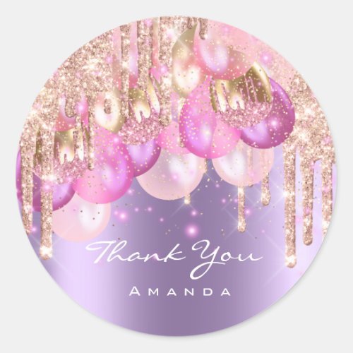 Thank Name 16th baby shower Glitter Ballons Purple Classic Round Sticker