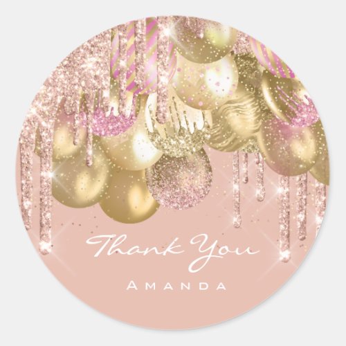 Thank Name 16th Bridal Glitter Ballon Gold Confett Classic Round Sticker