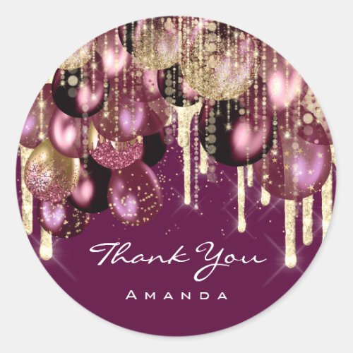 Thank Name 16th Bridal Glitter Ballon Gold Marsala Classic Round Sticker