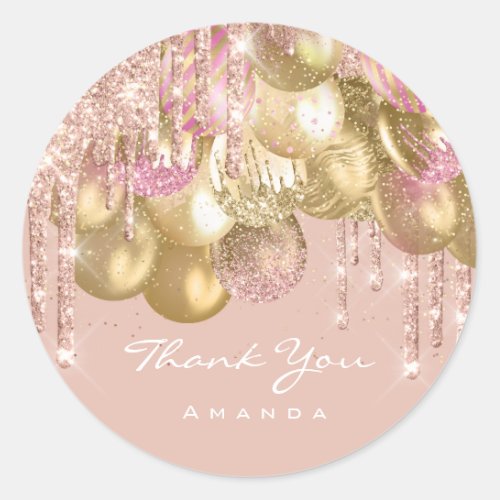 Thank Name 16th Bridal Glitter Ballon Gold PINK Classic Round Sticker