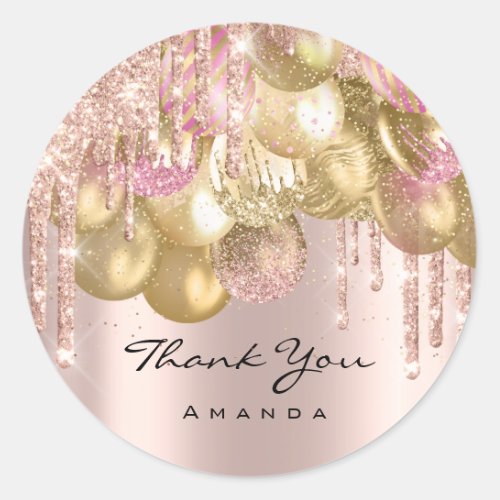 Thank Name 16th Bridal Glitter Ballon Gold Rose Classic Round Sticker
