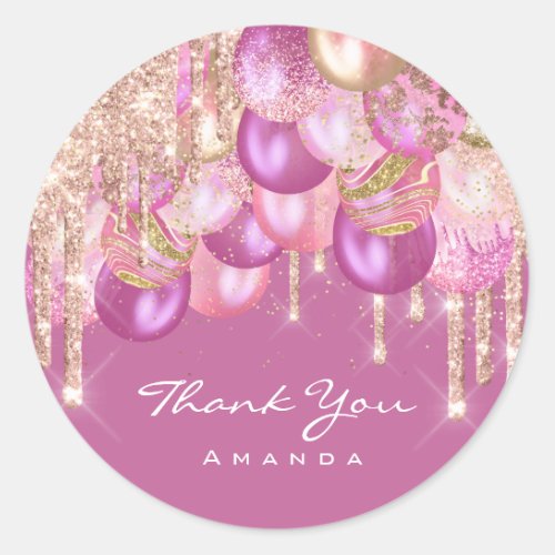 Thank Name 16th Bridal Glitter Ballons Berry Pink Classic Round Sticker