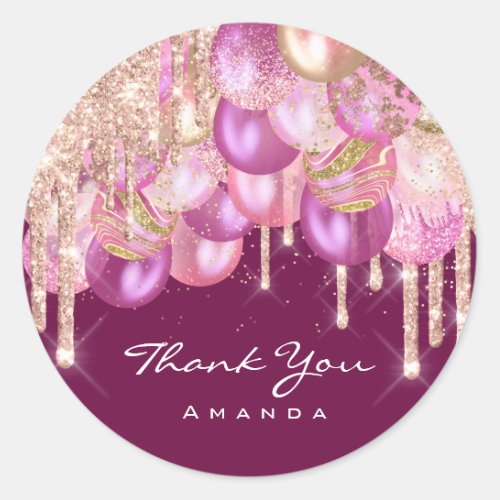 Thank Name 16th Bridal Glitter Ballons MarsaLa Pin Classic Round Sticker
