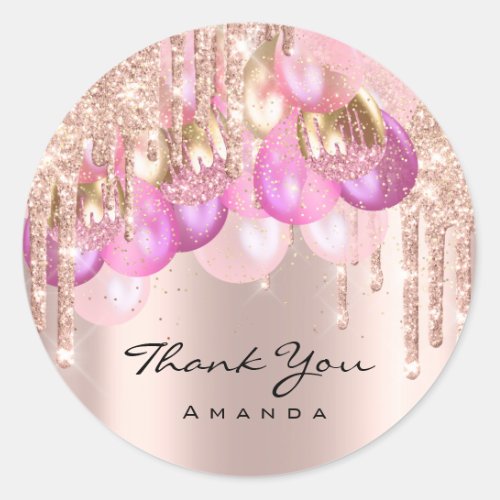Thank Name 16th Bridal Glitter Ballons VIP rose Classic Round Sticker