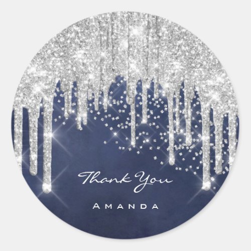 Thank Name 16th Bridal Gray Glitter Blue Confetti Classic Round Sticker