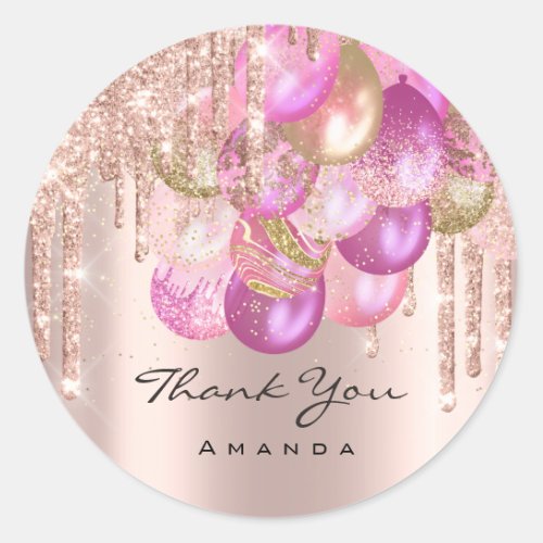Thank Name 16th Bridal Rose Glitter Ballon Confett Classic Round Sticker